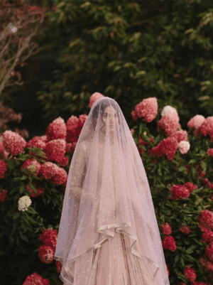 Custom Pink Nikah Veil UK | Long Bridal Dupatta with Sequins & Pearls