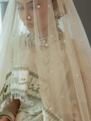 Custom Nikah Dupatta UK - Urdu Calligraphy, Pearl Bridal Veil