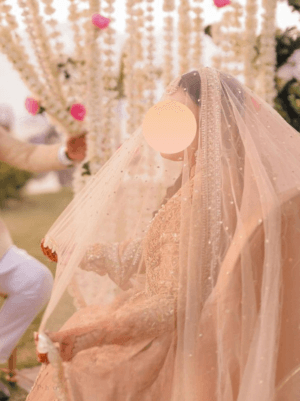 Sheer Net Wedding Dupatta UK - Handmade Nikkah Dupatta with Beads