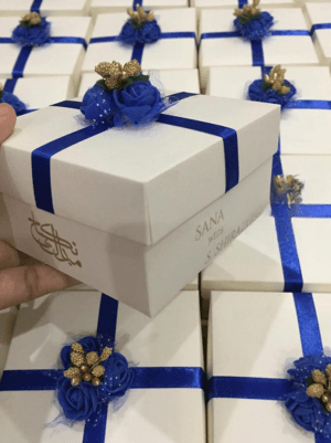Personalized Nikkah Favor Boxes UK - Royal Blue & Gold