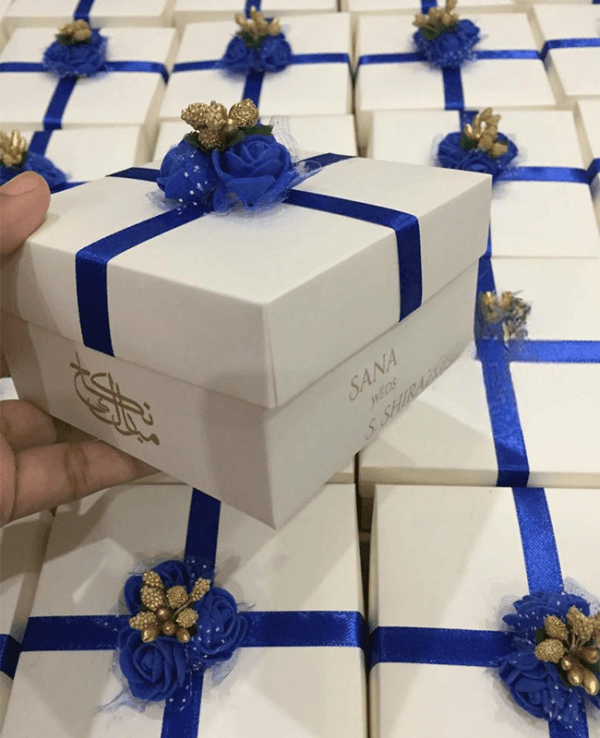 Personalized Nikkah Favor Boxes UK - Royal Blue & Gold - Custom Bridal ...