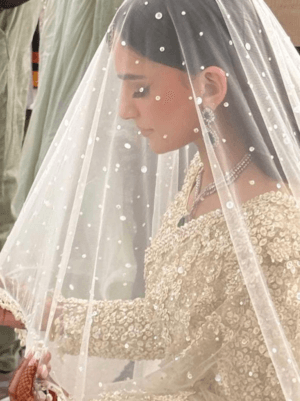 Designer Bridal Dupatta UK – Pearl Beaded Veil, Sequin Embroidered