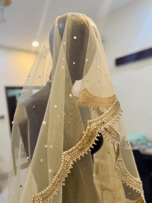 Gold Beaded Bridal Dupatta UK – Handmade Wedding Veil