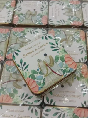 Deluxe Square Nikkah Mubarak Wedding Favor Tin Box UK