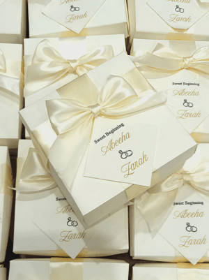 Premium Square Wedding Favor Box UK - Minimalist Nikkah Return Gift with Tag
