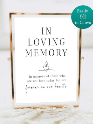 Minimalist In Loving Memory UK Wedding Sign Template