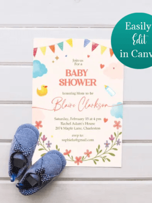 Floral Baby Shower Invitation Template UK