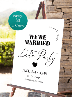We're Married Let's Party Welcome Sign UK