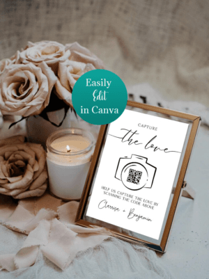 Minimal UK Wedding Photo Upload Sign with QR Code