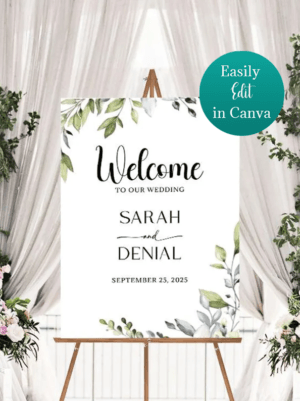 Greenery UK Wedding Welcome Sign Template