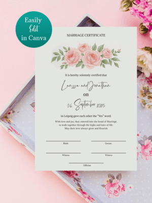 Editable Luxury Marriage Certificate Template UK
