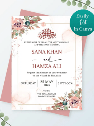 Editable Islamic UK Wedding / Nikkah Invitation