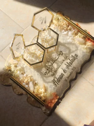 Personalized Rectangle Resin Tray with Acrylic Ring Boxes UK