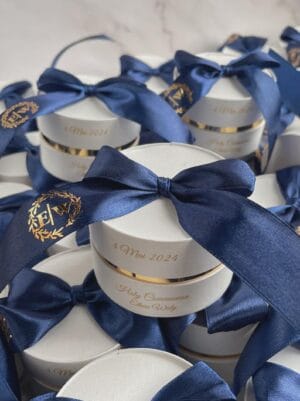 Favor Boxes UK - Elegant Blue & Gold Gift Boxes with Satin