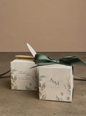 Wedding Favor Boxes UK - Rustic Floral Thank You Gift with Satin Ribbon
