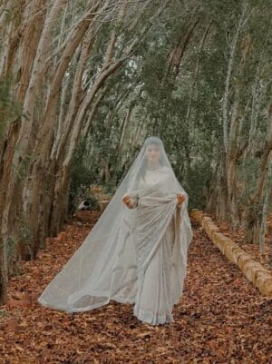 Ethereal Nikkah Dupatta & Wedding Veil in Soft Ivory UK