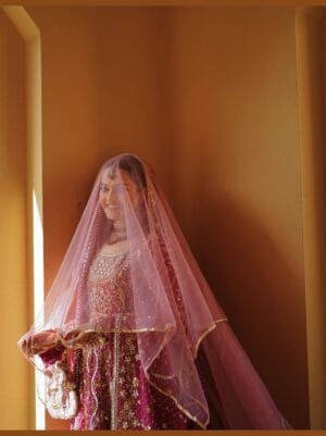 Rose Pink Nikkah Dupatta UK – Hand-Embroidered Bridal Veil