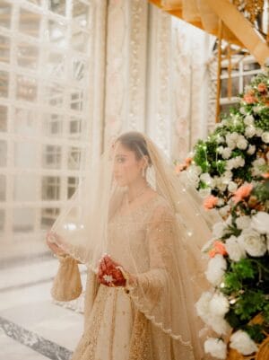 Luxury Champagne Bridal Veil with Pearl Lace Edge UK