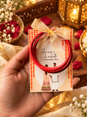 Custom Bangle Wedding Favours Cards Couple Illustration UK