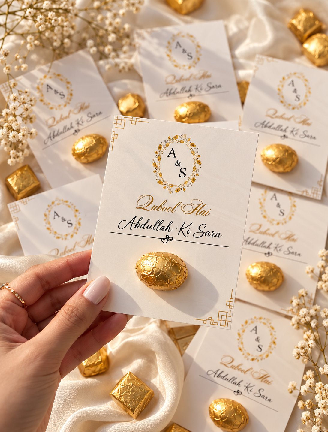 Modern Monogram Qubool Hai Wedding Favor Card with Chocolate UK
