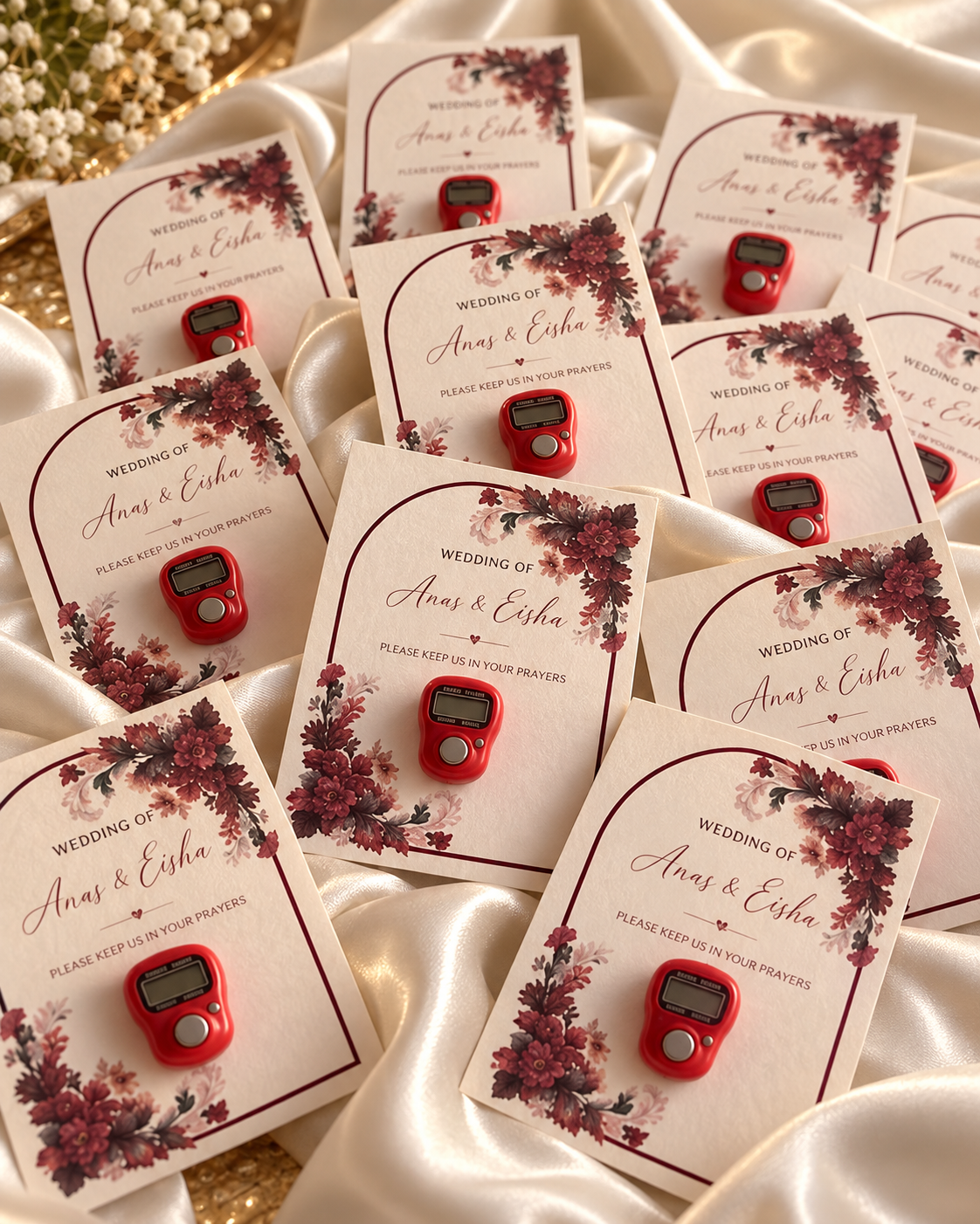 Floral Nikkah Favors with Digital Tasbeeh Wedding Favor Cards UK