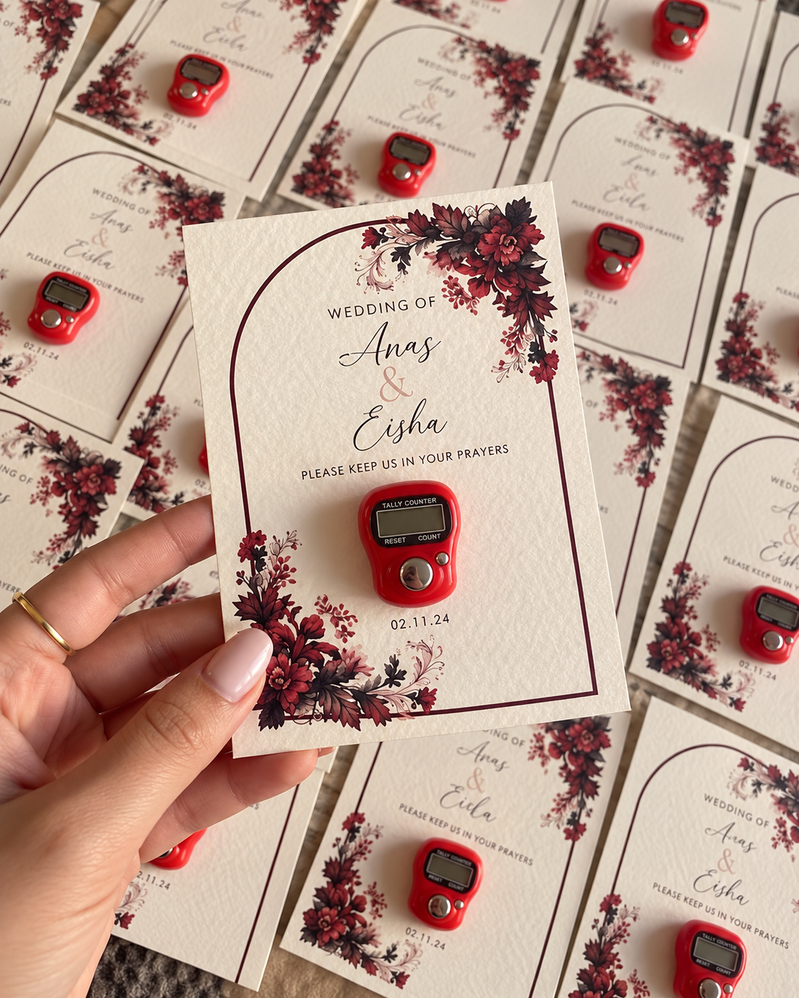 Floral Nikkah Favors with Digital Tasbeeh Wedding Favor Cards UK