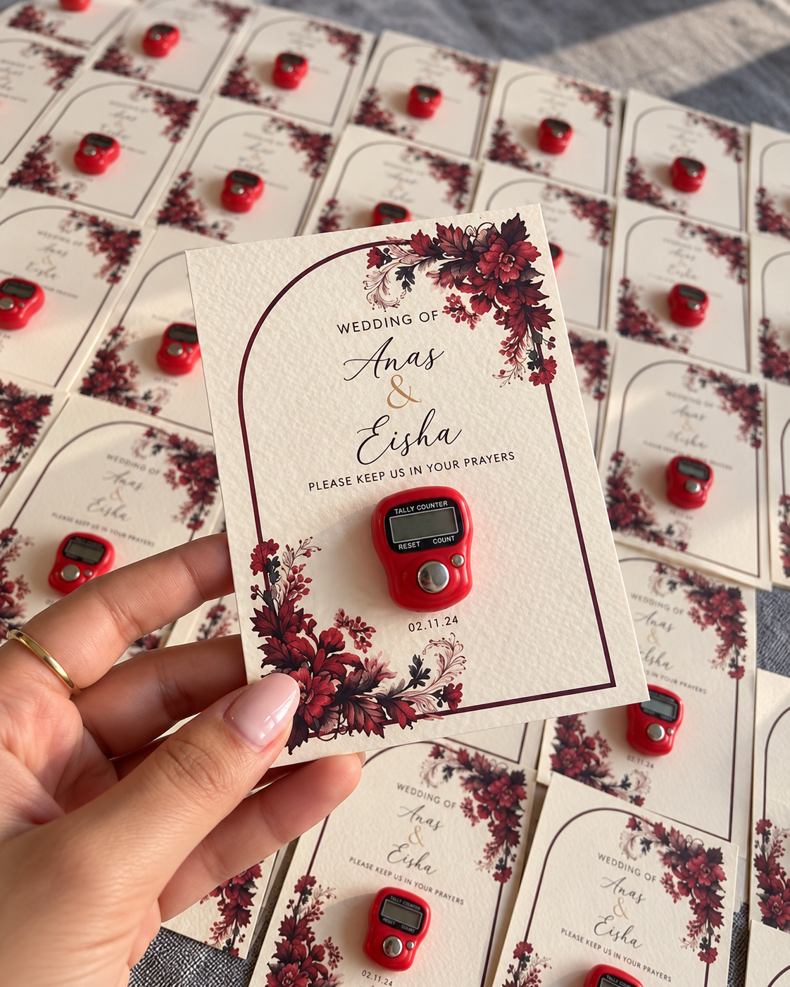 Floral Nikkah Favors with Digital Tasbeeh Wedding Favor Cards UK