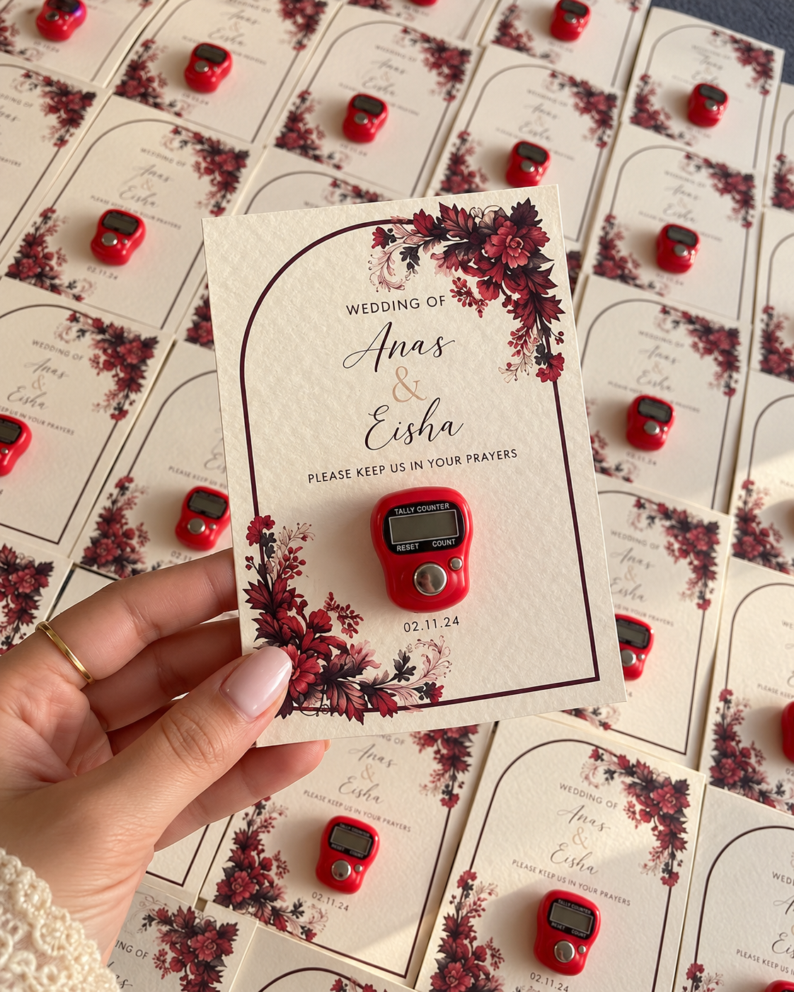 Floral Nikkah Favors with Digital Tasbeeh Wedding Favor Cards UK