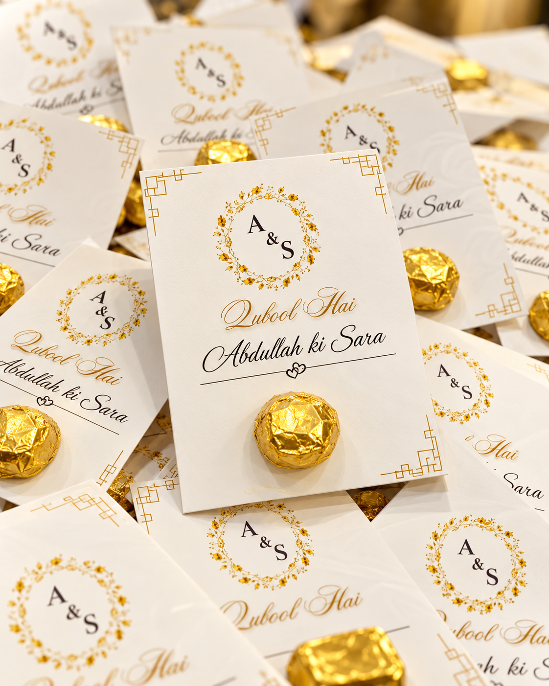 Modern Monogram Qubool Hai Wedding Favor Card with Chocolate UK