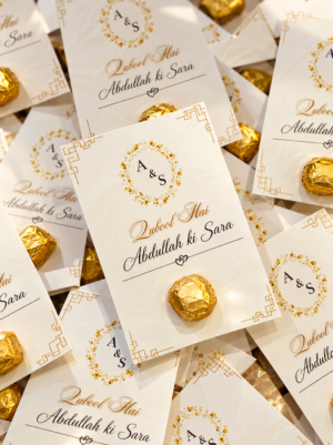Modern Monogram Qubool Hai Wedding Favor Card with Chocolate UK