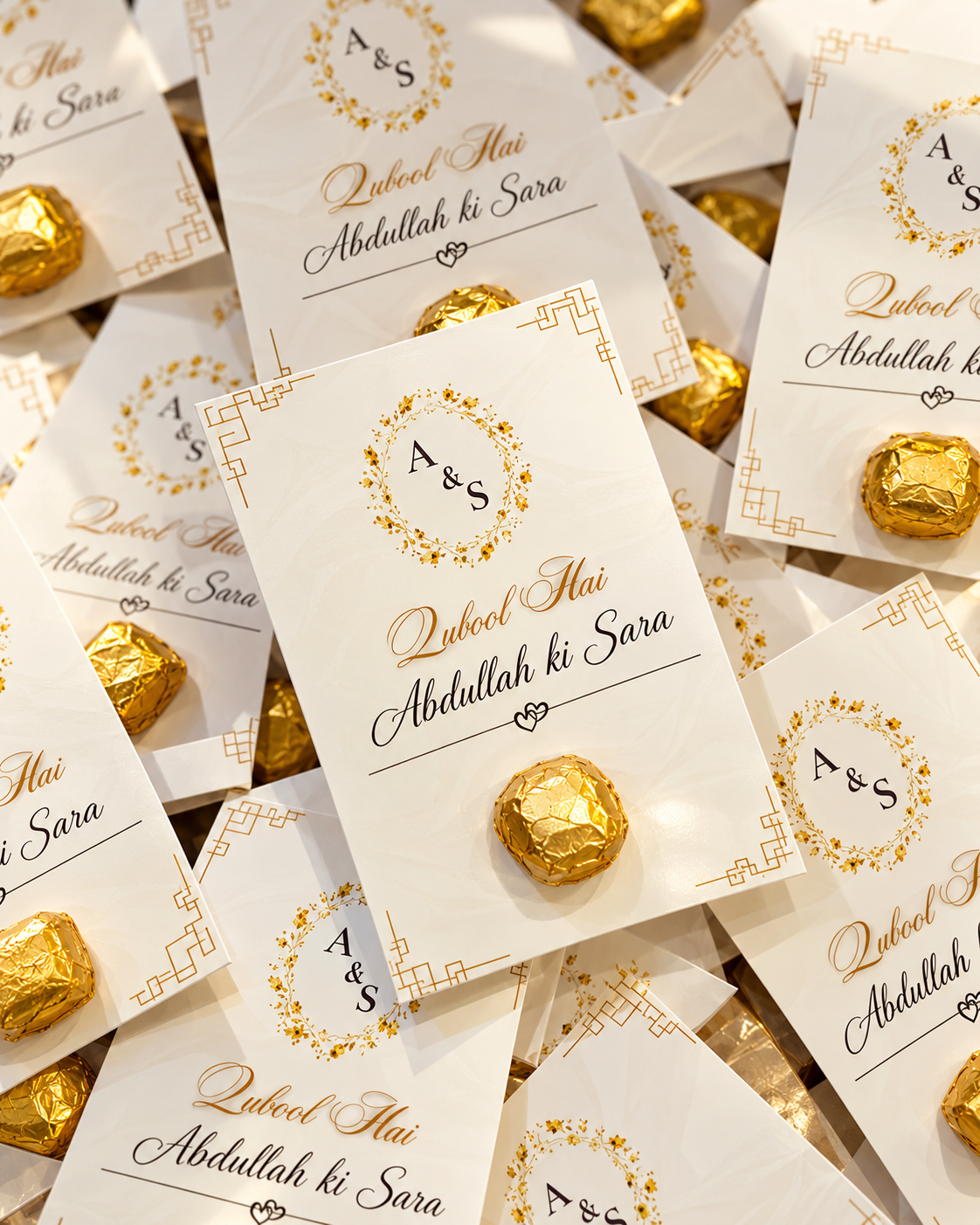 Modern Monogram Qubool Hai Wedding Favor Card with Chocolate UK